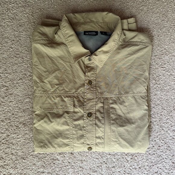 Eastern Mountain Sports Shirt Mens Large Button Up Vented Nylon Light Brown - Picture 11 of 11
